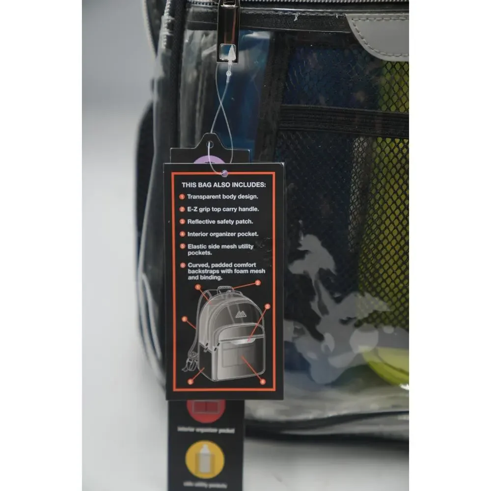 Clear Backpack + Fulton Neon Lunchbox Back-to-School‎ Supply Gift Bundle